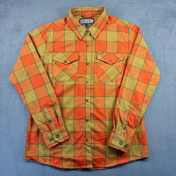 Dixxon Flannel Shirt Womens Lg Orange Check Plaid "The Trapper" Long Sleeve Snap - Picture 1 of 8